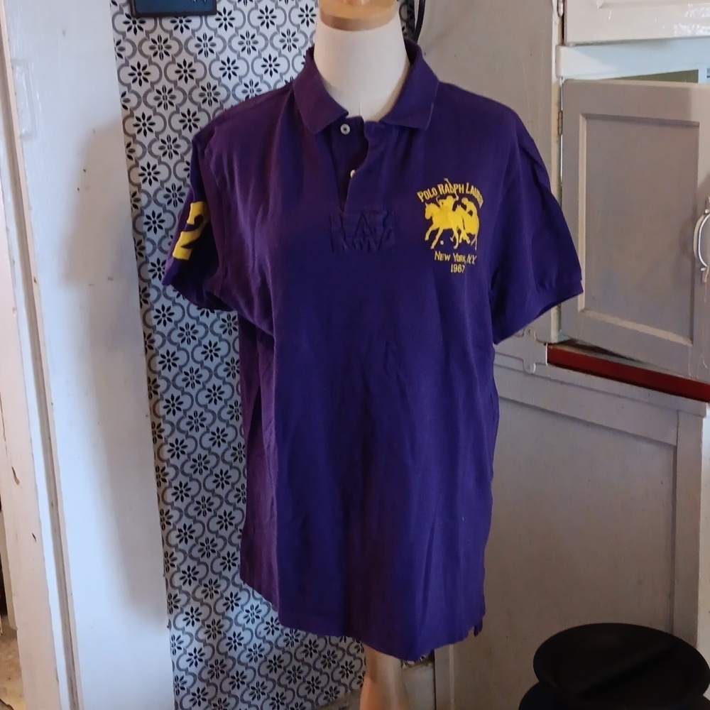 Vintage y2k 90s Polo Ralph Lauren large purple polo shirt